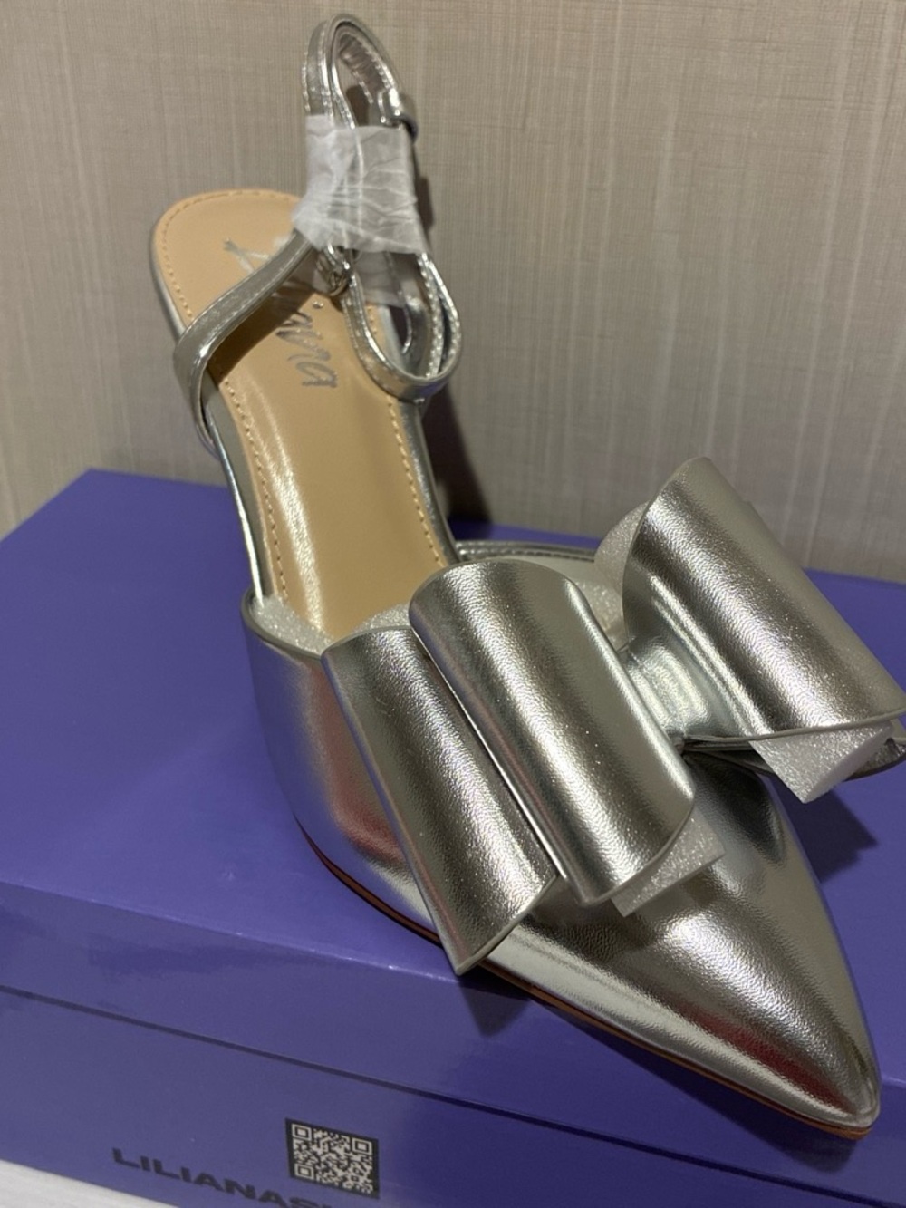 Liliana Silver Pointed Bow Slingback Mules
